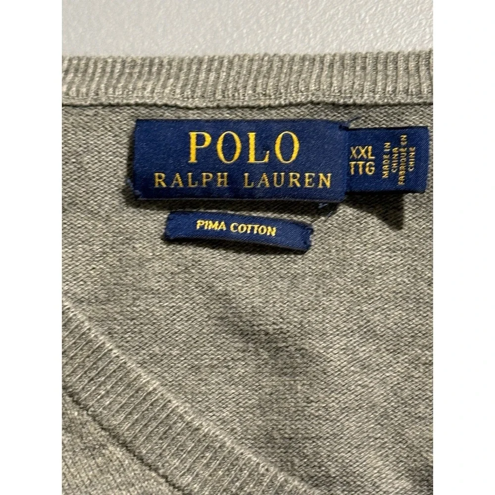 Polo Ralph Lauren Sweater Mens 2XL Gray‎ V Neck Cotton Pullover